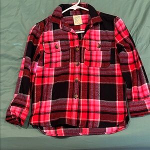 Wonder Nation Red and Black Plaid Button Down Shirt